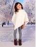 Kids Soft Faux Fur Poncho W/  Tile Pattern and Faux Fur Neckline (3-7 Years Old) 